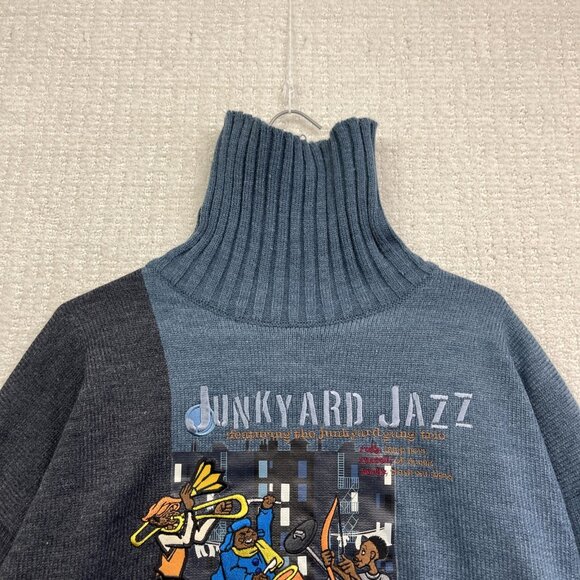 Y2K FUBU Platinum Junkyard Jazz Fat Albert Mens XXL Knit Mock neck sweater Blue - Picture 8 of 16